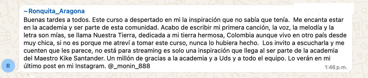 Testimonio de Ronquita Aragona sobre el curso